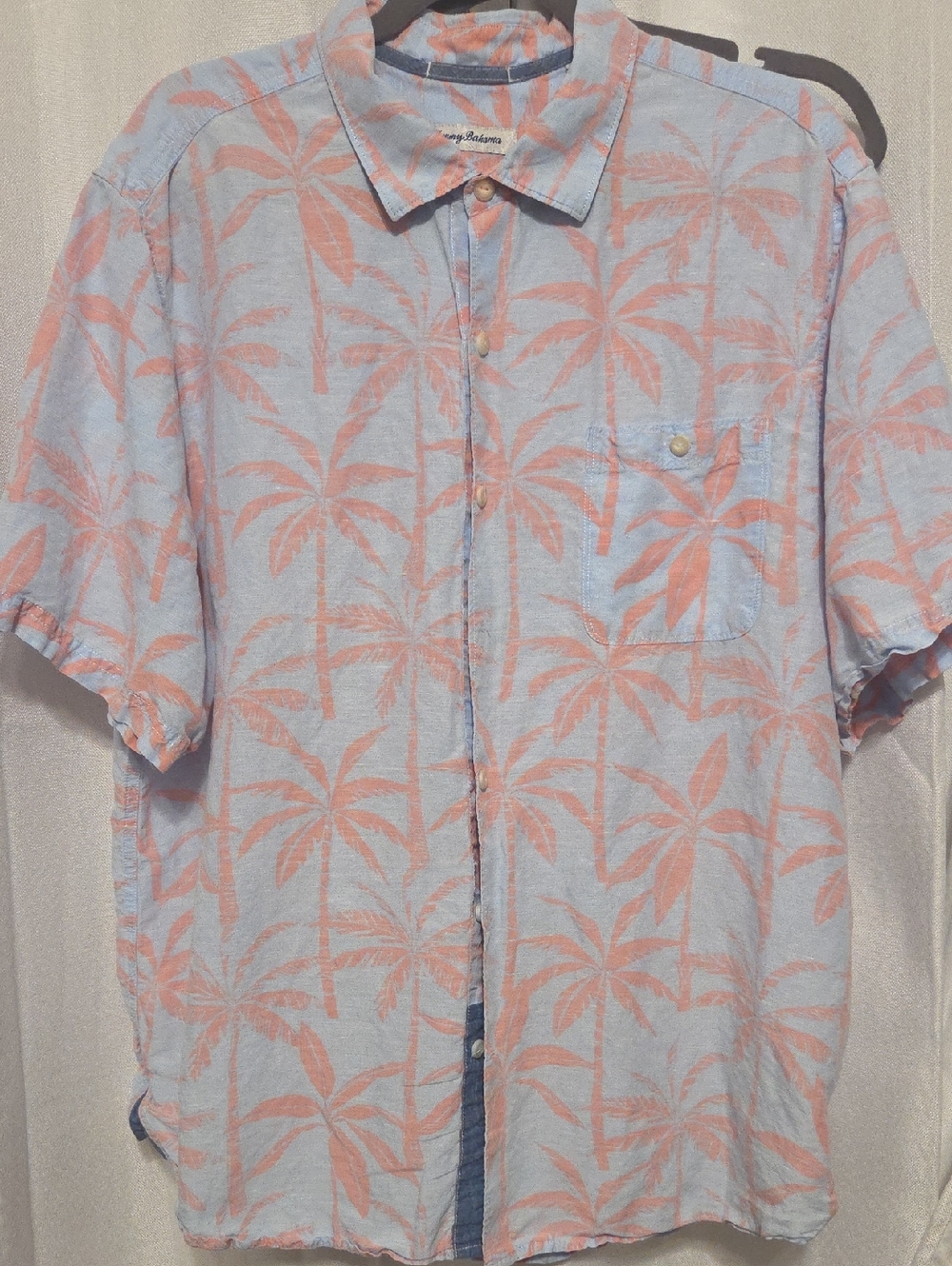 Tommy Bahama Light Blue & Coral Palm-Print Short Sleeve Button-Up